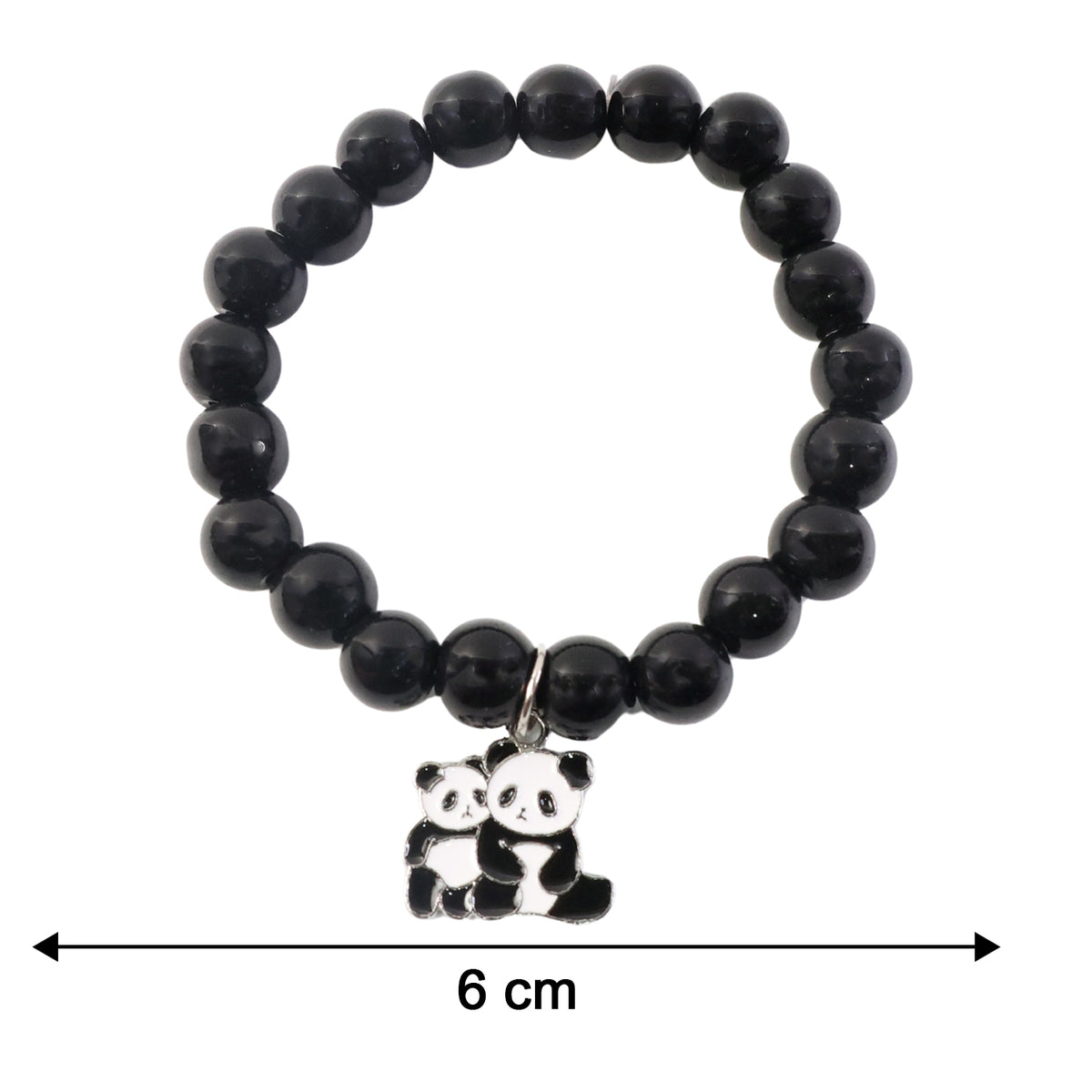 Premium Black Beaded Stretch Bracelet With Cute Panda Charm (1 Pc)