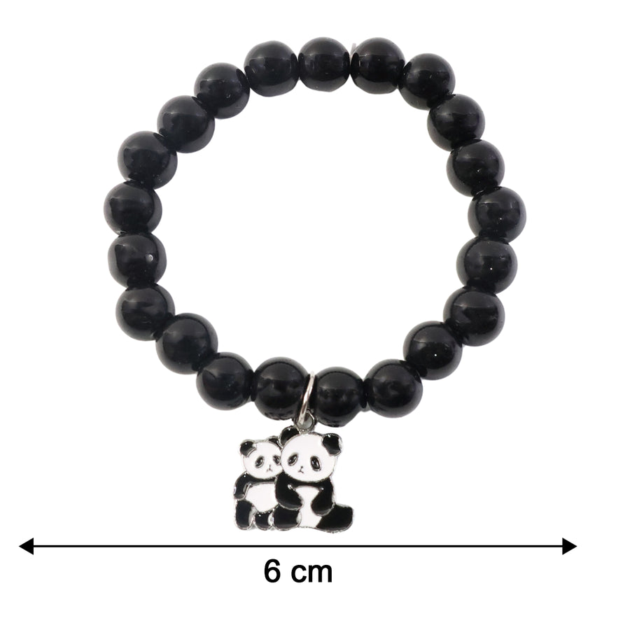 Premium Black Beaded Stretch Bracelet With Cute Panda Charm (1 Pc)